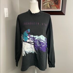 Anvil Vintage Snowmass Utah Long Sleeve Mock Neck tshirt Mens Size XL Skiing Ski
